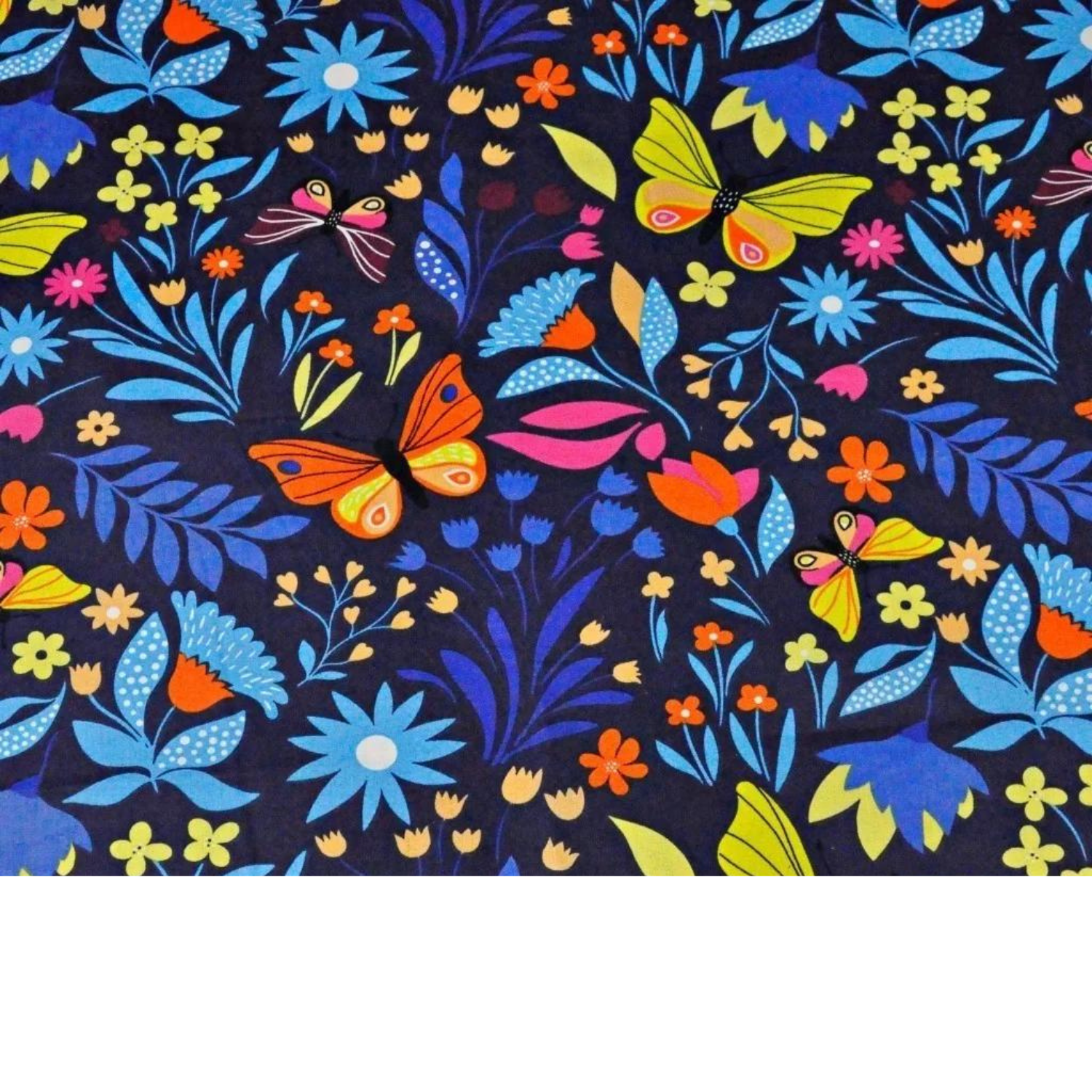 Tissu Coton Motif Papillons Et Fleurs