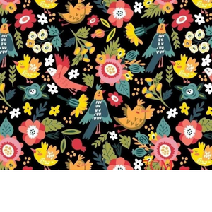 Tissu Coton Motif Oiseaux Et Fleurs