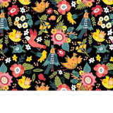 Tissu Coton Motif Oiseaux Et Fleurs