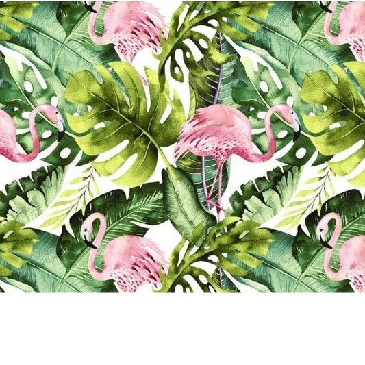 Tissu Coton Motif Flamant Rose Et Plantes