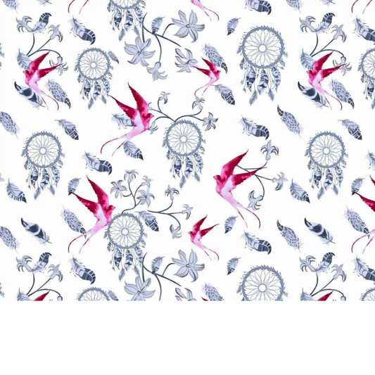 Tissu Coton Motif Attrape Rêves Et Oiseaux