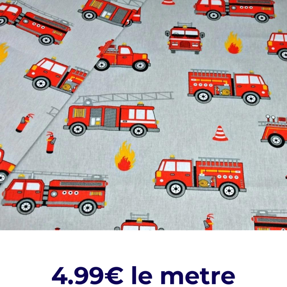 Tissu Coton Motif Camions De Pompiers