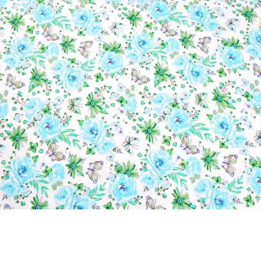 Tissu Coton Motif Fleurs Et Papillons