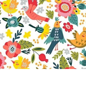 Tissu Coton Motif Oiseaux Et Fleurs
