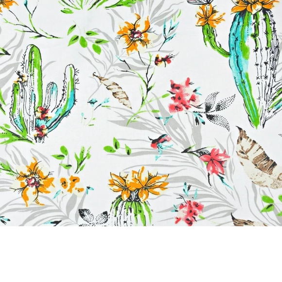 Tissu Coton Motif Fleurs Et Cactus