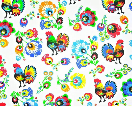 Tissu Coton Motif Coq Et Fleurs