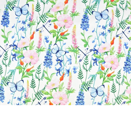 Tissu Coton Motif Fleurs Et Papillons
