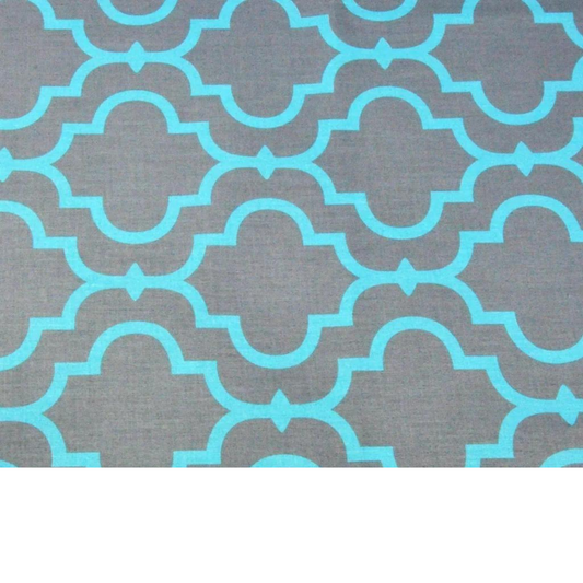 Tissu Coton Imprimé Turquoise Et Gris