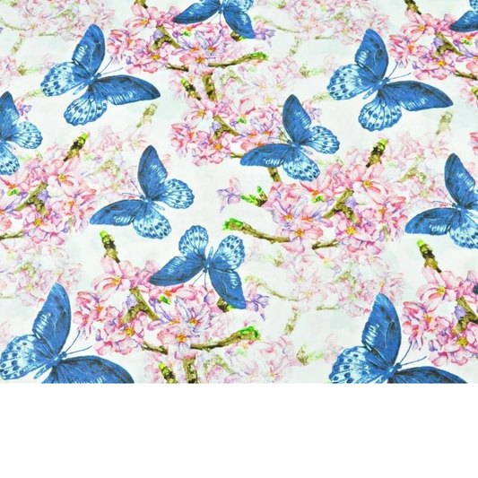 Tissu Coton Motif Fleurs Et Papillons