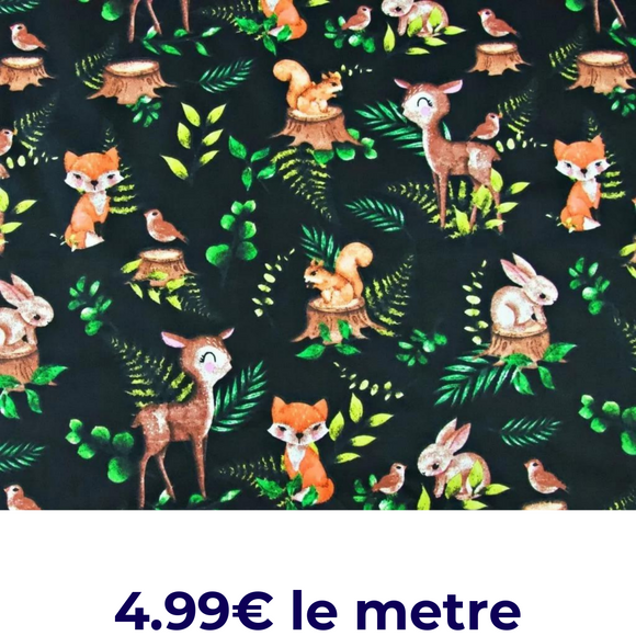 Tissu Coton Motif Animaux Dans La Forêt