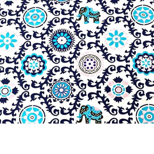 Tissu Coton Motif Fleurs Et Elephants