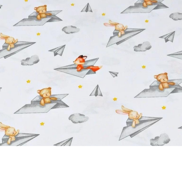 Tissu Coton Motif Animaux Et Avions En Papier